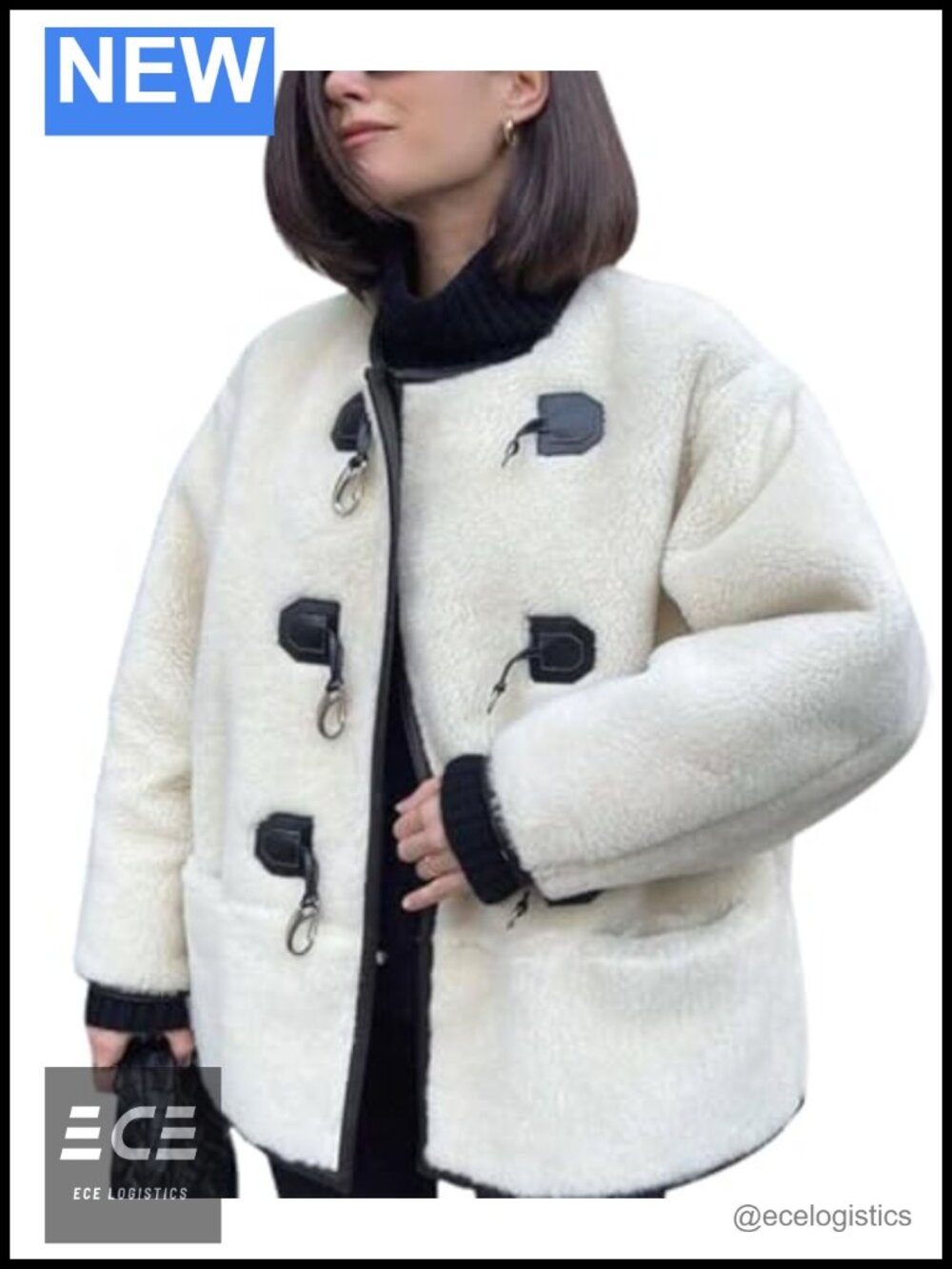 Women's Collarless Button Down Sherpa Fleece Jacket Loose Long Sleeve Coat with